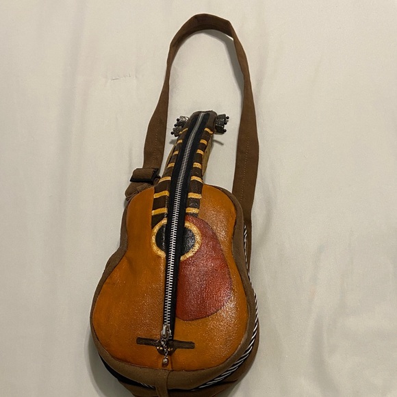 Violettes by Becky Handbags - Violettes by Becky hand painted Guitar-Shaped Crossbody Bag